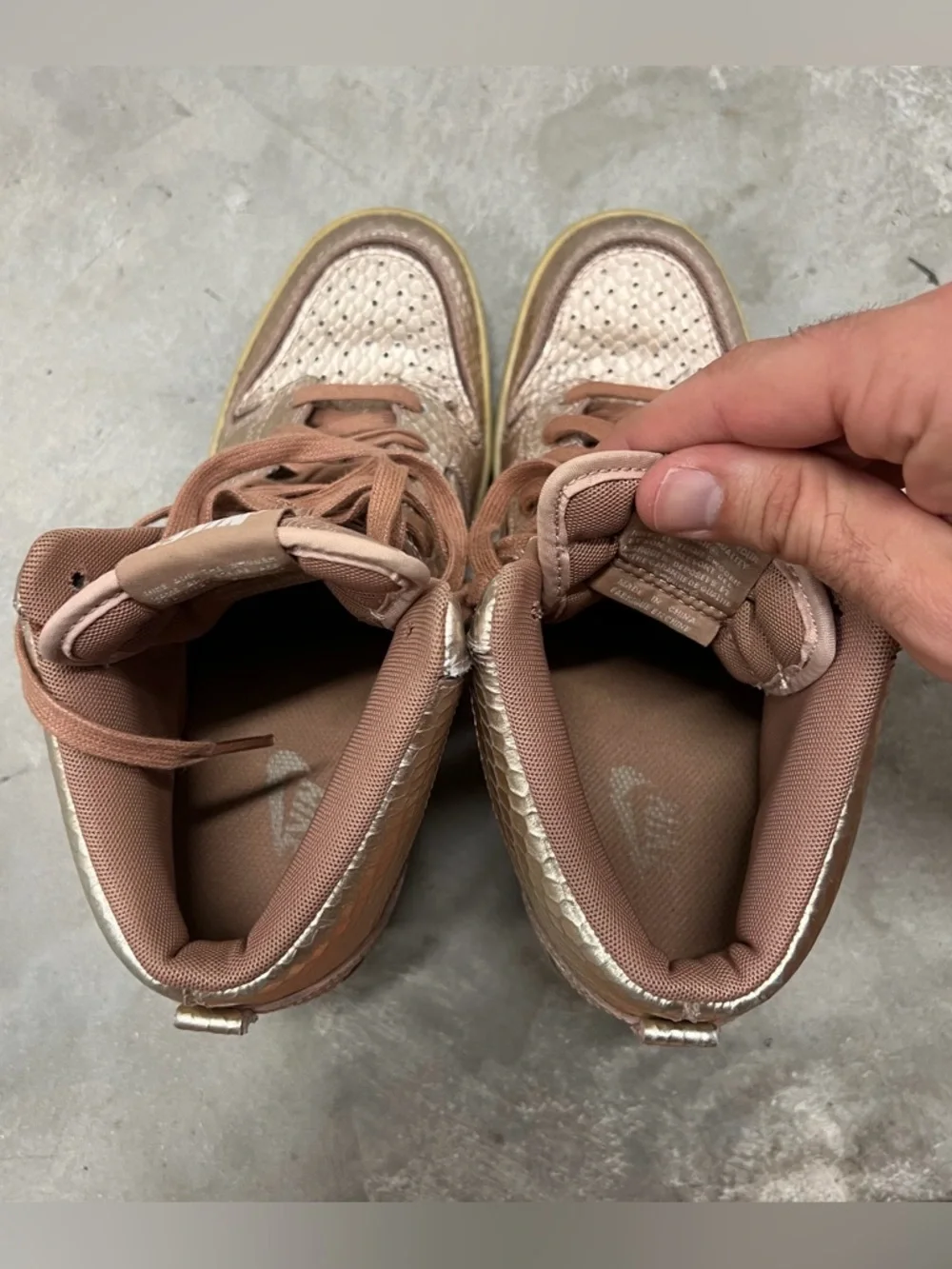 Sz 7.5 Nike Dunk Sky Hi Metallic Pink Bronze Hidden Wedge Snakeskin.  Gum Sole - Picture 7 of 7